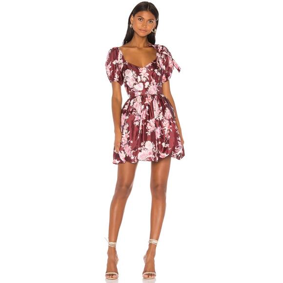 LoveShackFancy Dresses & Skirts - LoveShackFancy Dress Size 8 Hansel Oxblood Bubble Skirt Fitted Bodice Satin Bow